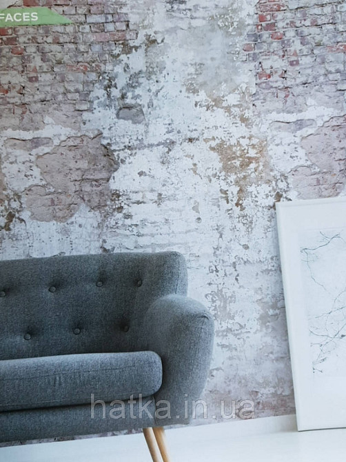 Шпалери вінілові Grandeco One roll one motif 2 A42301 панно 3д лофт під цеглу під штукатурку коричневий сірий Київ - фото 1