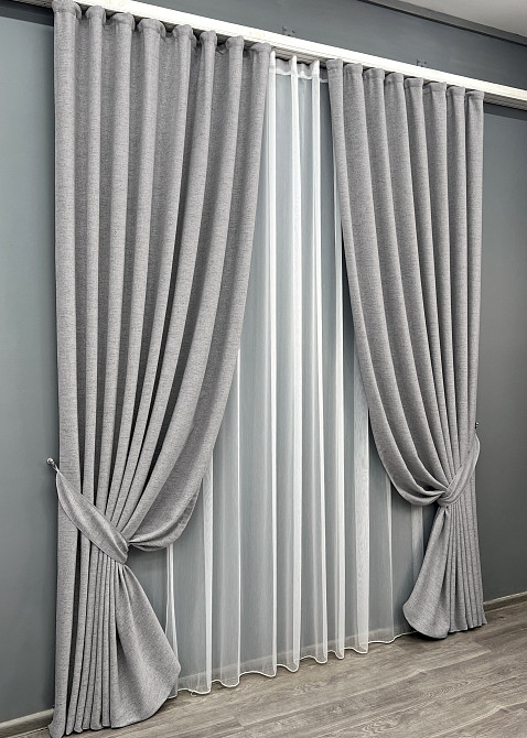 Комплект штор VR-Textil TWEED_V 150х270 2шт и Тюль 600х270 1913ш-1153т Светло-серый с белым 71-144/5 Киев - изображение 2