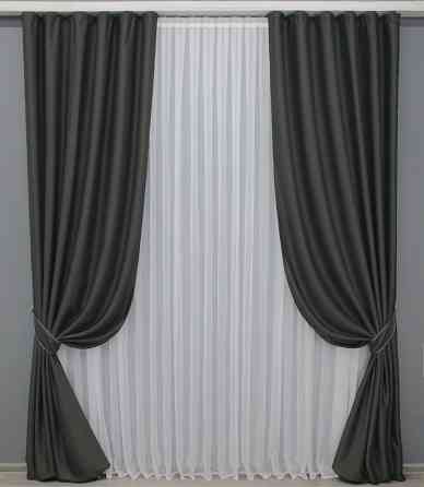 Комплект готовых штор VR-Textil Блэкаут Midnight № 1400ш Темно-серый 100х290 см 2 шт (31-690 Киев
