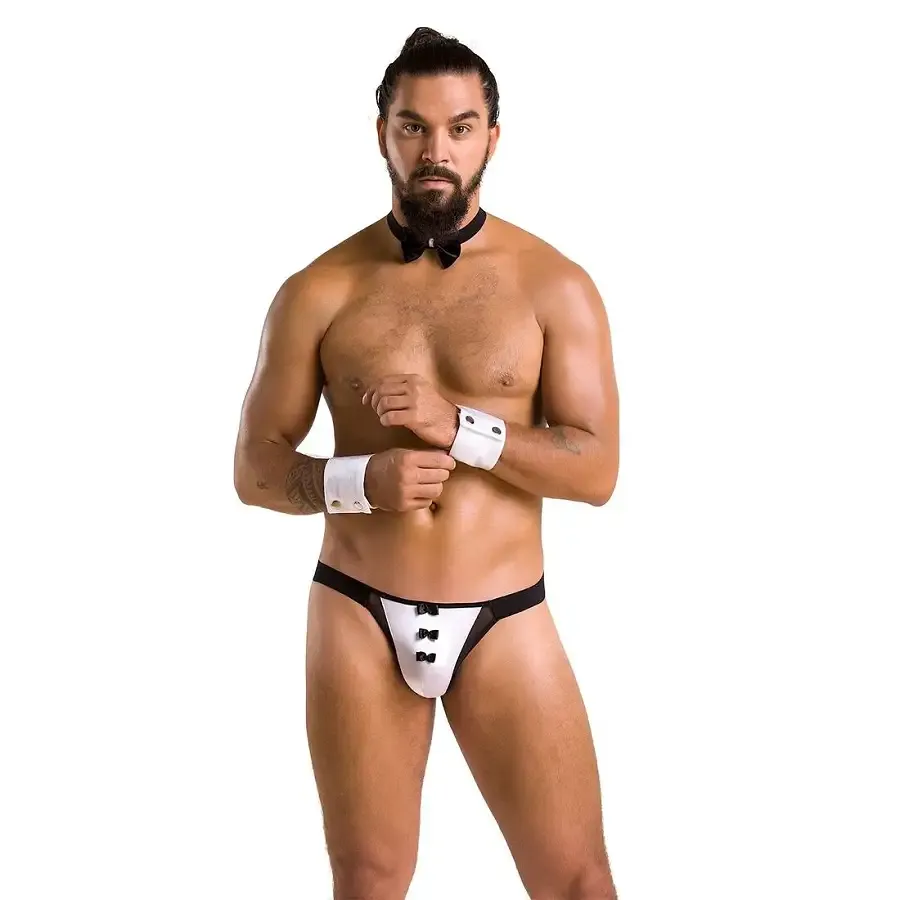 Комплект еротичної чоловічої білизни Passion 036 ALFRED L/XL Black, труси, комірець, манжети Львів - фото 3