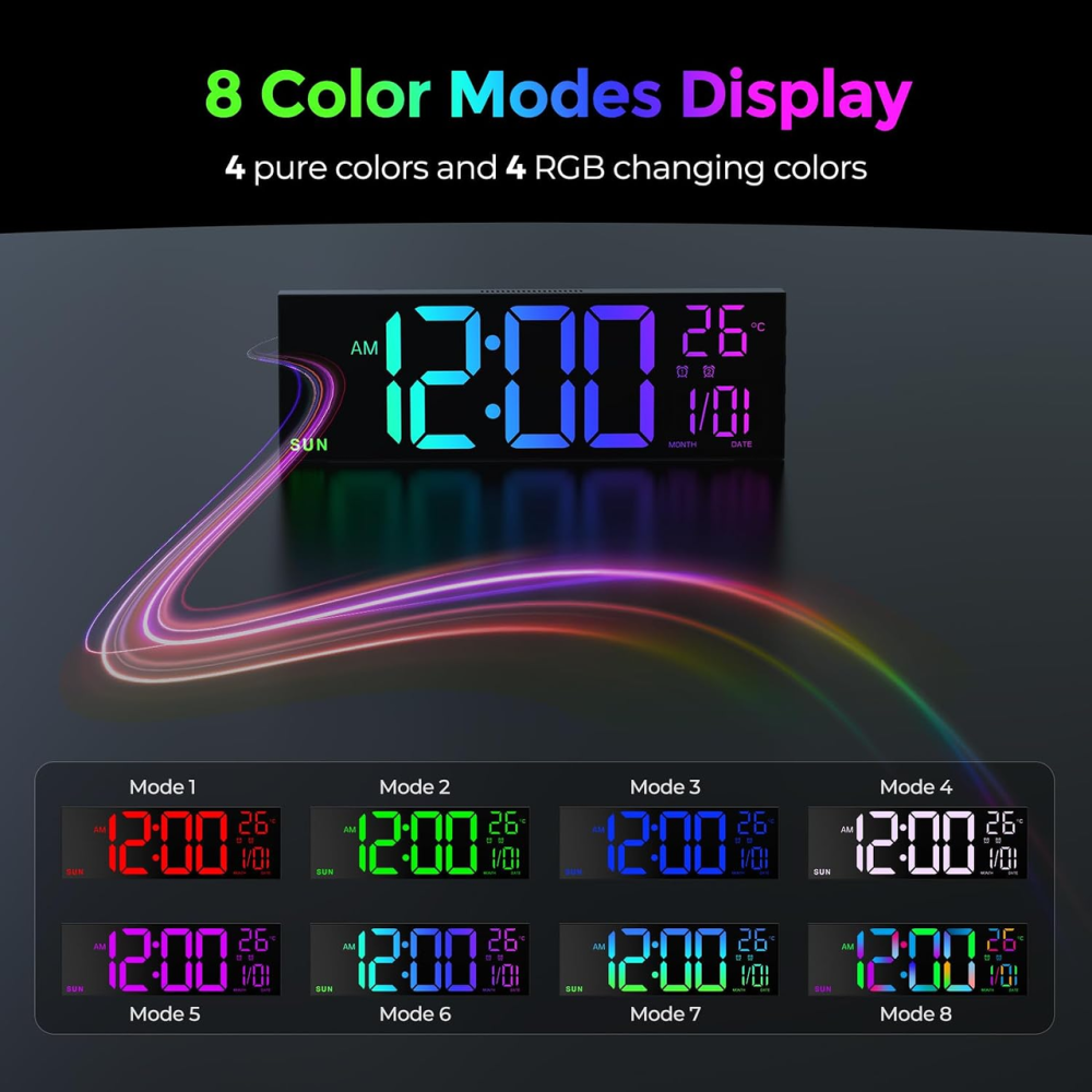Уцінка! Цифровий настінний годинник GOLOZA 16″ LED, 8 кольорів, 2 будильники, нічник, регулювання яскравості, чорний Київ - фото 4