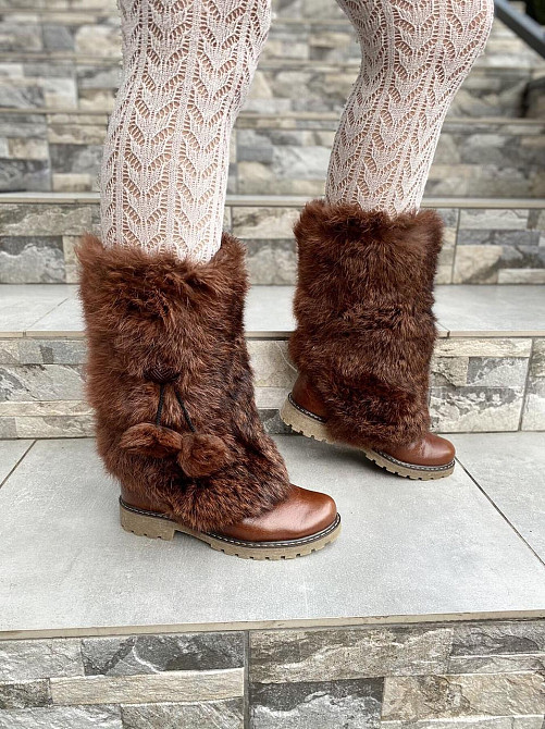 TopS Унти жіночі TopS коричневі натуральна шкіра з хутром висота 26см обхват 32-33см размер 36- Коломыя - изображение 5