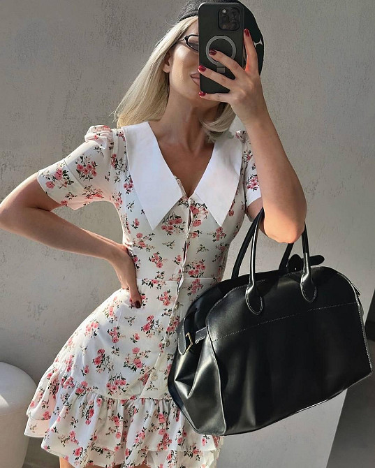 Жіноча принтована міні сукня на гудзиках з білим коміром турецький штапель / софт Одеса - фото 5