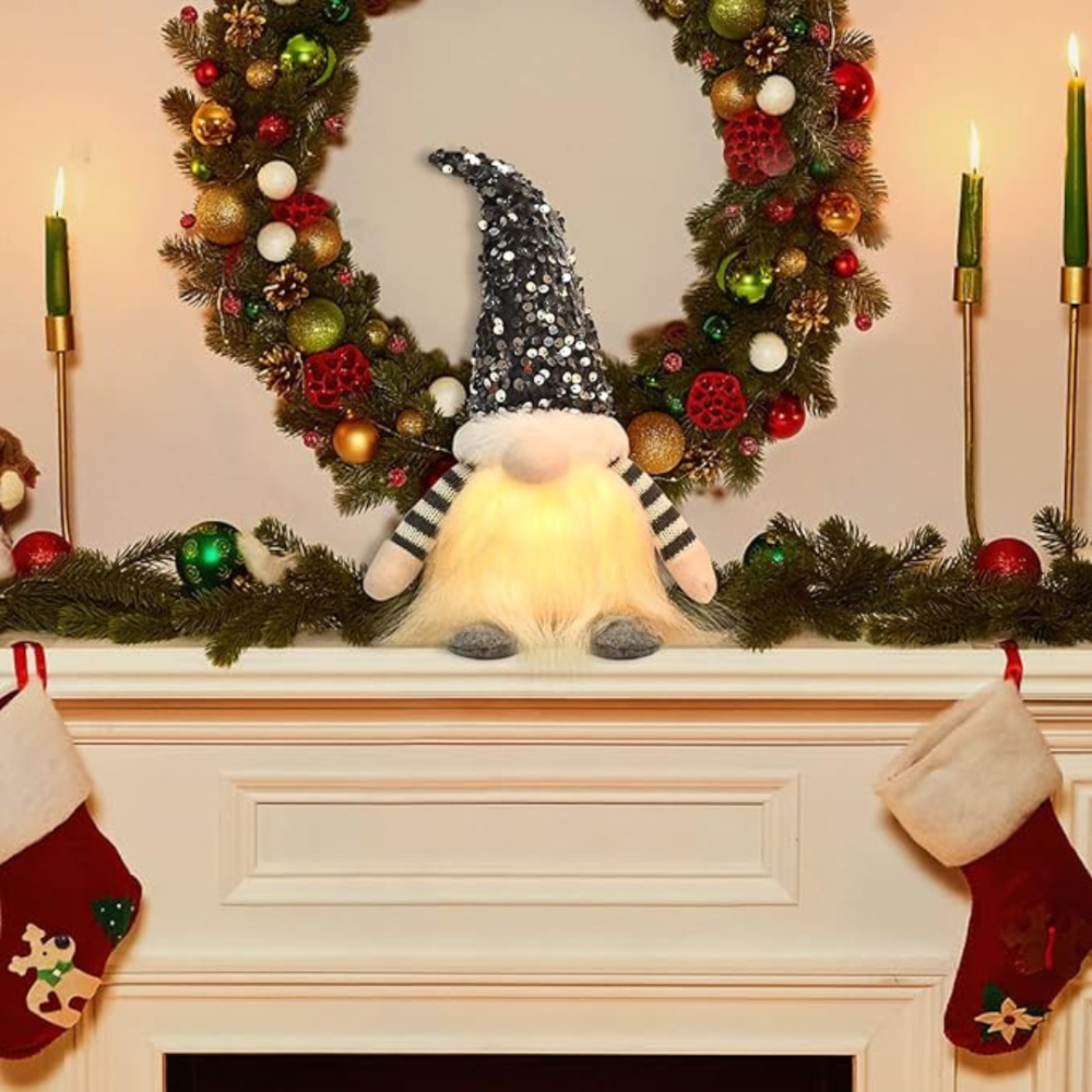 Новогодний гном с подсветкой новогодняя фигурка гном под елку 30см светильник на батарейках гном серый Киев - изображение 9