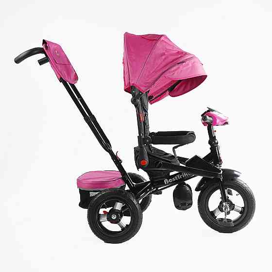 Велосипед триколісний Best Trike з батьківською ручкою музичною панеллю надувні колеса Рожевий (F-701-16) Чернігів