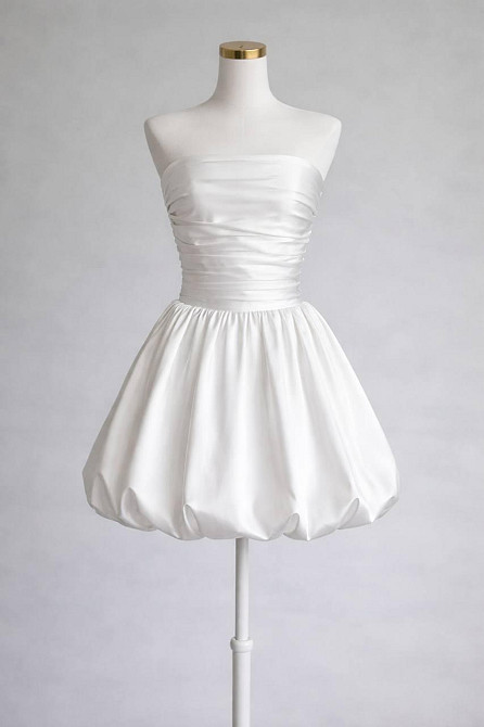 Женское коктейльное мини платье с пышной юбкой дабл сатин с подкладкой Молочный, 44/46 Одесса - изображение 8