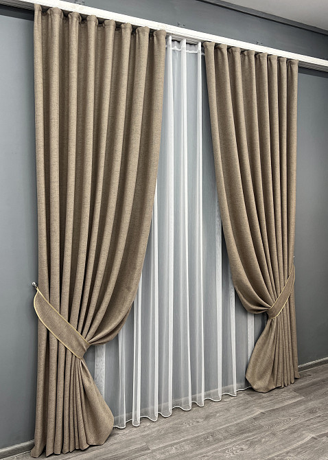 Комплект штор VR-Textil TWEED_V 100х270 2шт и Тюль 400х270 1912ш-1153т Капучино с белым 71-143/2 Киев - изображение 2