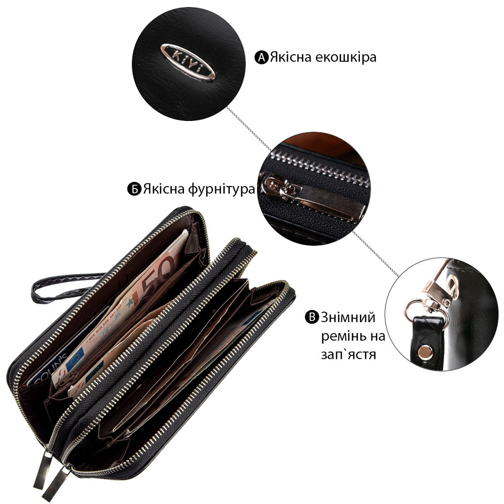 Гаманець жіночий з екокожі KIVI 19052 Чорний Київ - фото 5