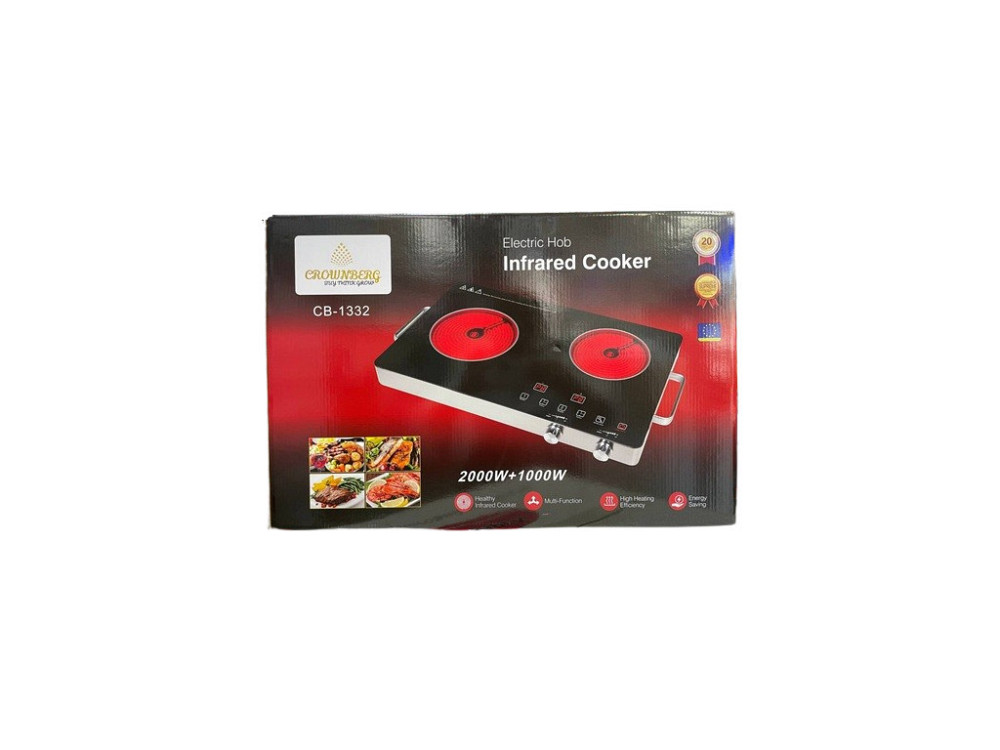 Інфрачервона плита CB-1332 Crownberg, 2 конфорки, сенсорне управління, 2000 Вт, склокераміка Одеса - фото 2