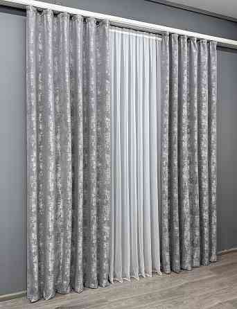 Комплект готових штор VR-Textil Жакард Sultan YL № 1668ш Сірий 130х270 см 2 шт (39-988) Київ