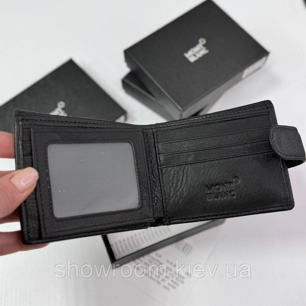 Чоловічий шкіряний гаманець на кнопці Montblanc (2081) подарункова упаковка Київ - фото 4