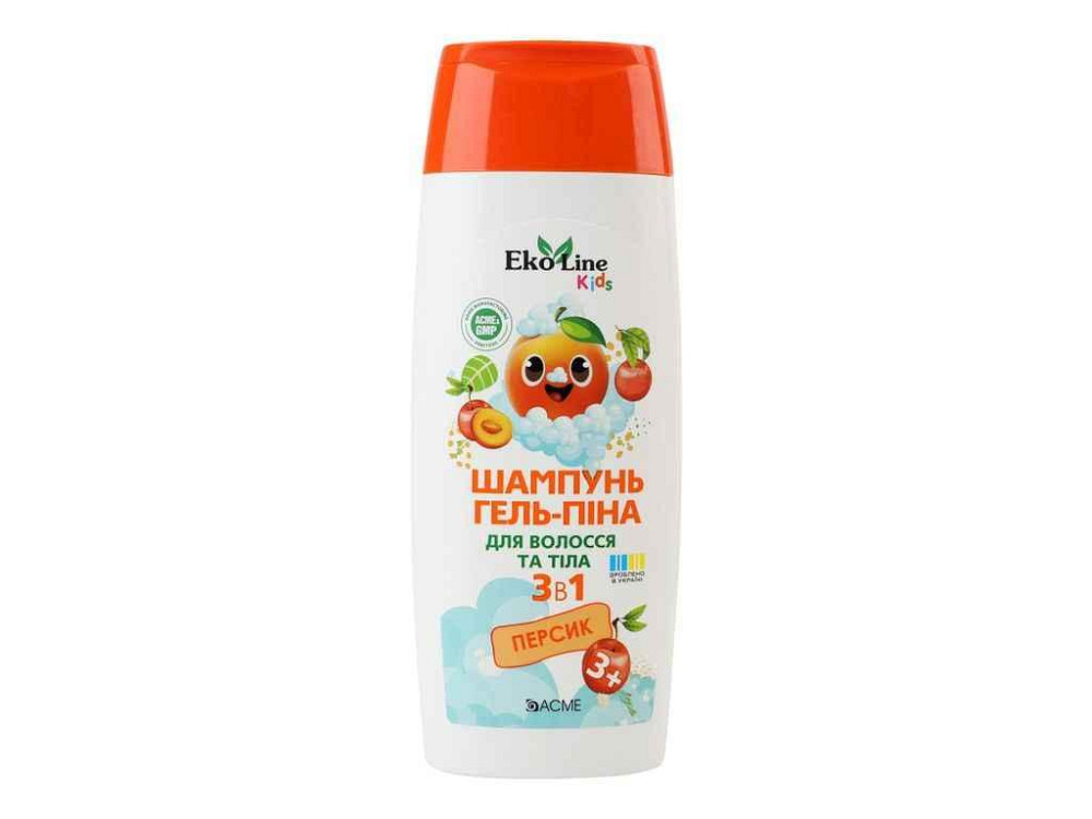 Шампунь-піна дитячий 250мл гель Дитячий 3в1 Персик ТМ EKOLINE Solmir Київ - фото 1