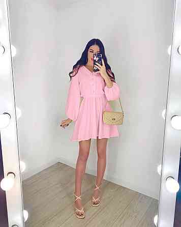 Женское легкое мини платье из натуральной ткани муслин Розовый, 48/52 Одесса