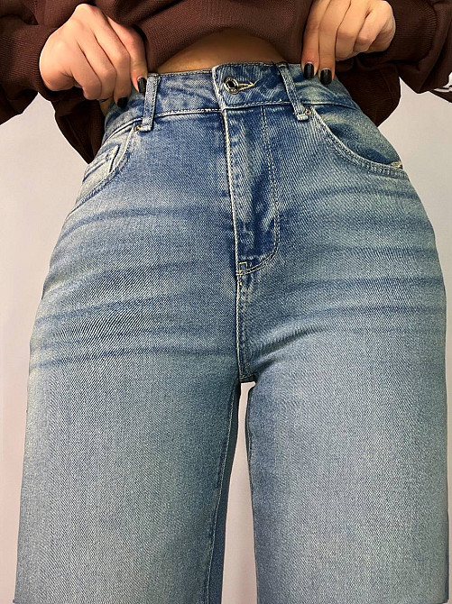 Джинси жіночі Zeo Basic 4741 palazzo jeans висока талія широкі палаццо стрейчеві вінтажні блакитні, блакитний, 36, 36, 74 см, 103 см Київ - фото 13