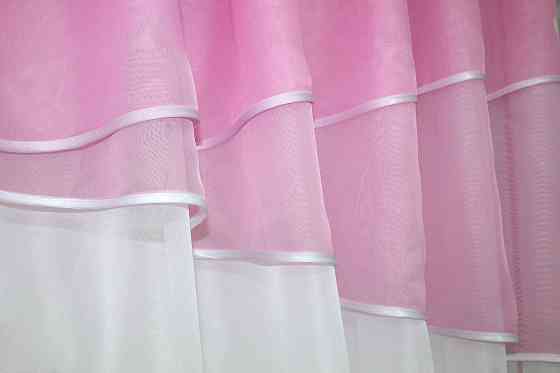 Кухонні штори VR-Textil № 091к з ламбрекеном і підв'язками рожевий з білим 280х170 см (52-0256) Київ