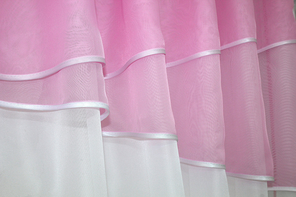 Кухонні штори VR-Textil № 091к з ламбрекеном і підв'язками рожевий з білим 280х170 см (52-0256) Київ - фото 4