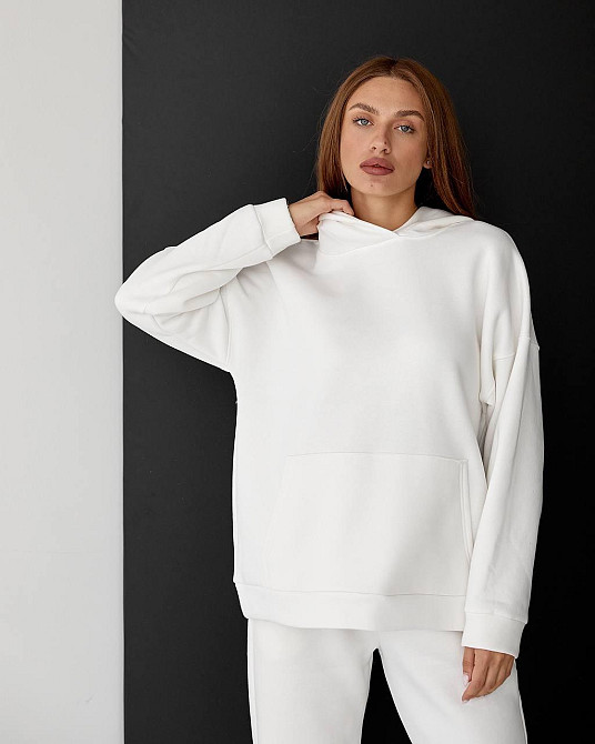 Женский спортивный теплый костюм оверсайз Молочный S Харьков - изображение 1