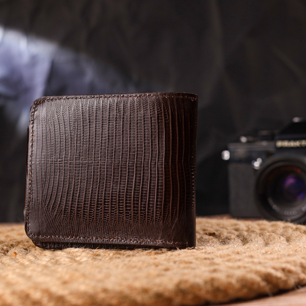 Элегантное портмоне для мужчин в два сложения из натуральной фактурной кожи Коричневое (CANPELLINI) Киев - изображение 3