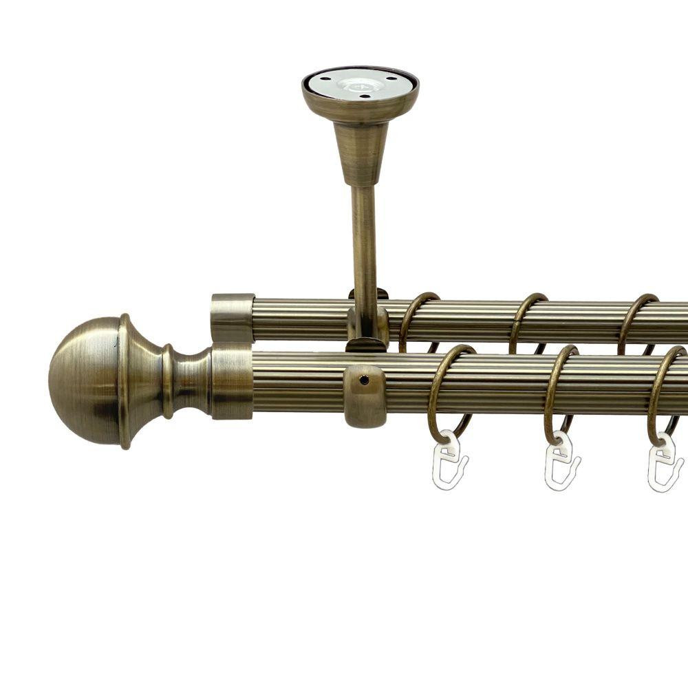 Карниз Orvit Бостон металевий дворядний відкритий до стелі рифлена труба кільце металеве Антик 25\19 мм 240 см (00-00018843) Львів - фото 1