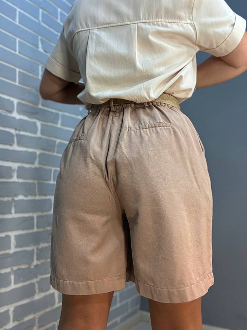 Шорты коттоновые Mix Ray 4022 бермуды высокая посадка на резинке пояс из льна капучино, капучино, S Киев - изображение 4