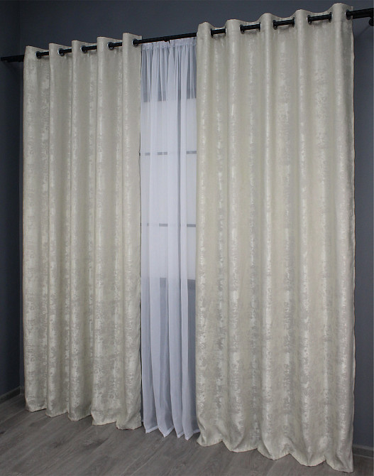 Комплект штор на люверсах VR-Textil Жаккард Sultan XO № 1281ш 150х250 см 2 шт Светло-бежевый (37-0034) Киев - изображение 5