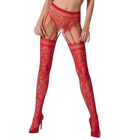 Эротические колготки-бодистокинг Passion S003 red, имитация кружевных чулок и трусиков Sex Aura Киев