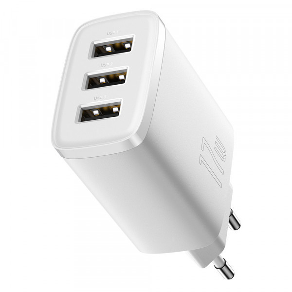 Зарядний пристрій 3xUSB 17W (USB-A) Білий Baseus (CCXJ020102) Київ - фото 5