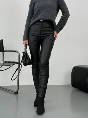 Стильные утеплённые флисовые кожаные брюки с карманами Харьков