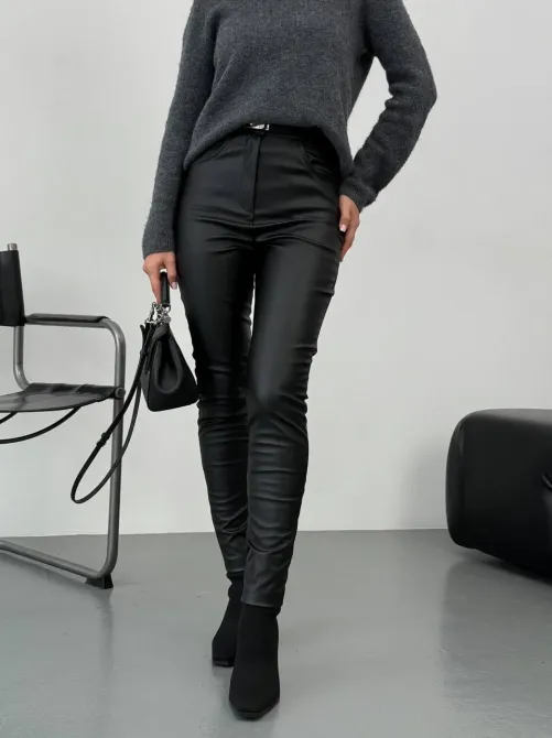 Стильные утеплённые флисовые кожаные брюки с карманами Харьков - изображение 2