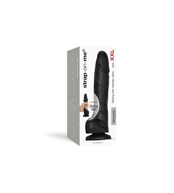 Реалістичний фалоімітатор Strap-On-Me Sliding Skin Realistic Dildo Black XXL, ефект рухливої шкіри Sex Aura Київ - фото 9