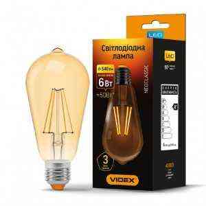 Лампа ST64 6W Е27 2200К 220V Filament A LED Videx Житомир