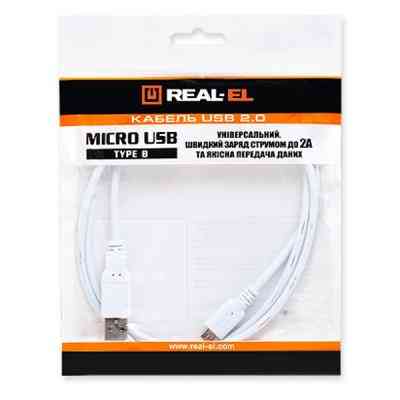 Дата кабель USB 2.0 AM to Micro 5P 0.6m Pro white REAL-EL (EL123500022) Винница
