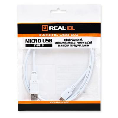 Дата кабель USB 2.0 AM to Micro 5P 0.6m Pro white REAL-EL (EL123500022) Винница - изображение 2
