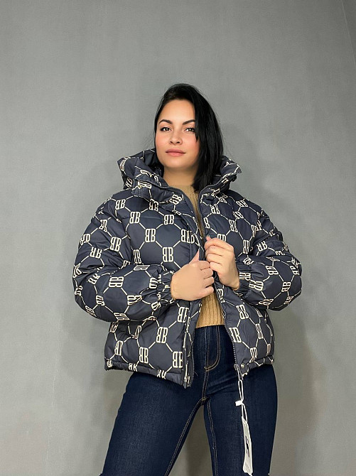Куртка женская оверсайз демисезонная HAIZIYUAN 192 с капюшоном узор буквы BB графит, графит, L Киев - изображение 14