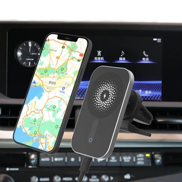 Магнітний автотримач із бездротовою зарядкою MagSafe/Qi 15 Вт, алюміній + ABS, для iPhone та смартфонів Київ - фото 5