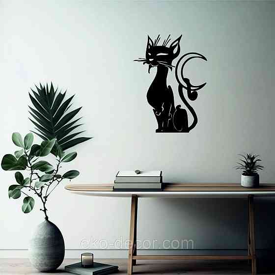 Декоративное настенное 3D Панно «Кот» Декор на стену с объемом 70*52 см, Черный Киев