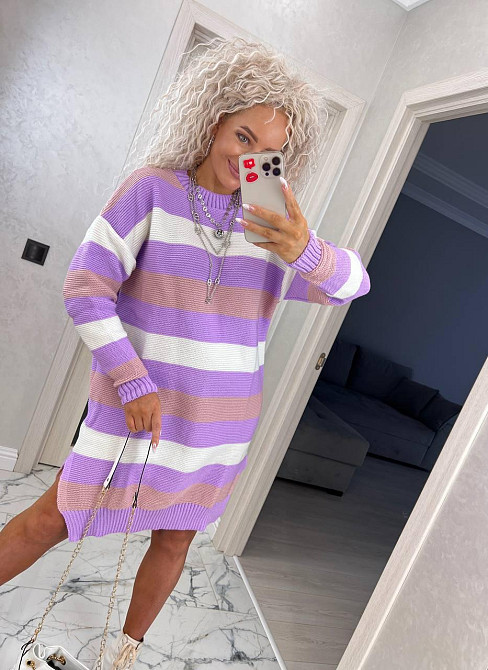 Жіноча стильна в'язана сукня-туніка в смужку Київ - фото 6