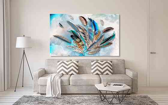 Картина полотно у вітальню / спальню   Абстракція Пір'я   MLP_277 ( 60х30см ) 80х160см Київ