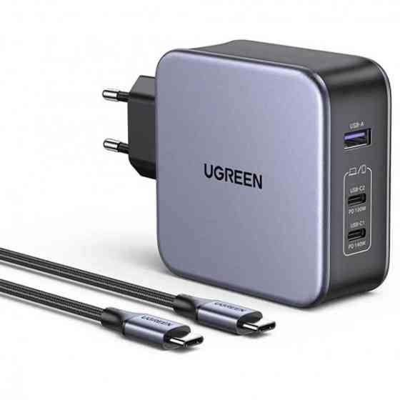 Зарядний пристрій 3xUSB 140W GaN (2хUSB-C+USB-A) CD289 with C to C Cable 1.5 м Gray Ugreen (90549) Київ