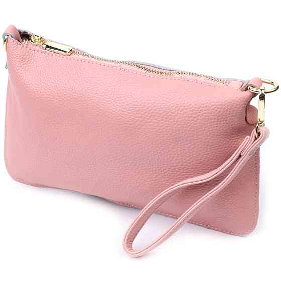 Красива жіноча сумка-клатч з двома ременями з натуральної шкіри Рожева (Vintage) Київ