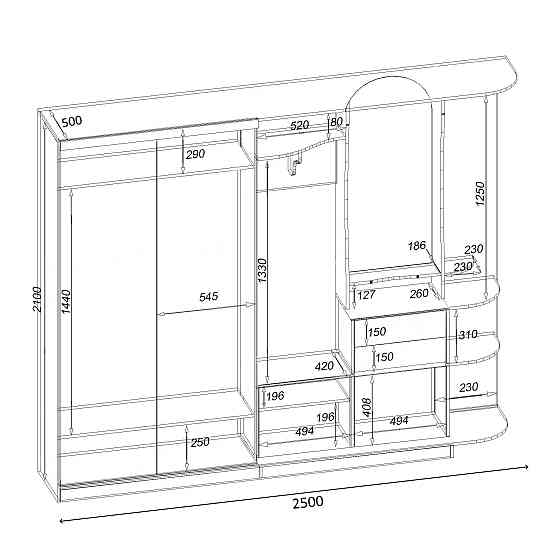 Прихожая Люкс-купе LUX, Дуб Конкордия, 2500/500/2100 Львов