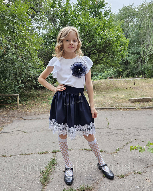 Комплект школьной формы блузка короткий рукав и юбочка с кружевом 116-134 Кривой Рог - изображение 6