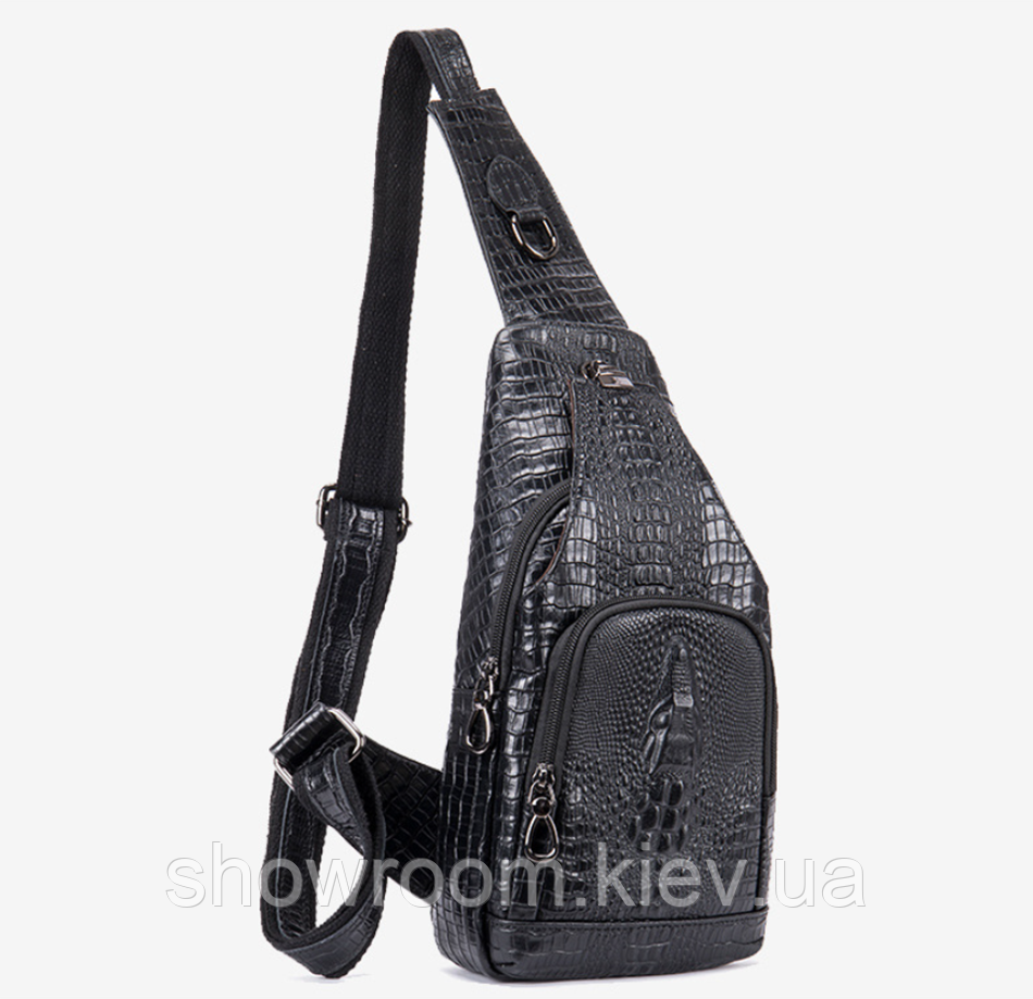 Чоловіча сумка клажана на груди (слінг) Leather Collection (9076) black Київ - фото 4