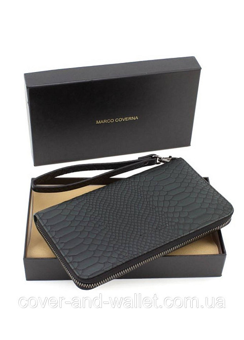Фирменный кожаный мужской клатч с фактурой под рептилию Marco Coverna 086-5901 Black Киев - изображение 8