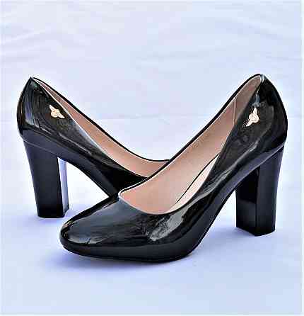 Женские Черные Туфли на Толстом Каблуке Лаковые Модельные (размеры: 37,38) - 071 Днепр