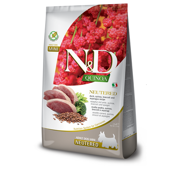Сухий корм Farmina N&D Quinoa Duck Brocooli&Asparagus Neutered для дорослих стерилызованих собак дрібних порід, качка, кіноа, броколі та спарж Київ