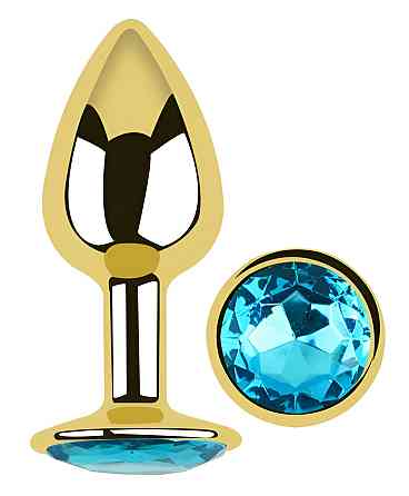 Анальная пробка с кристаллом EGZO - Gold Round Plug Aqua size S Sex Aura Киев