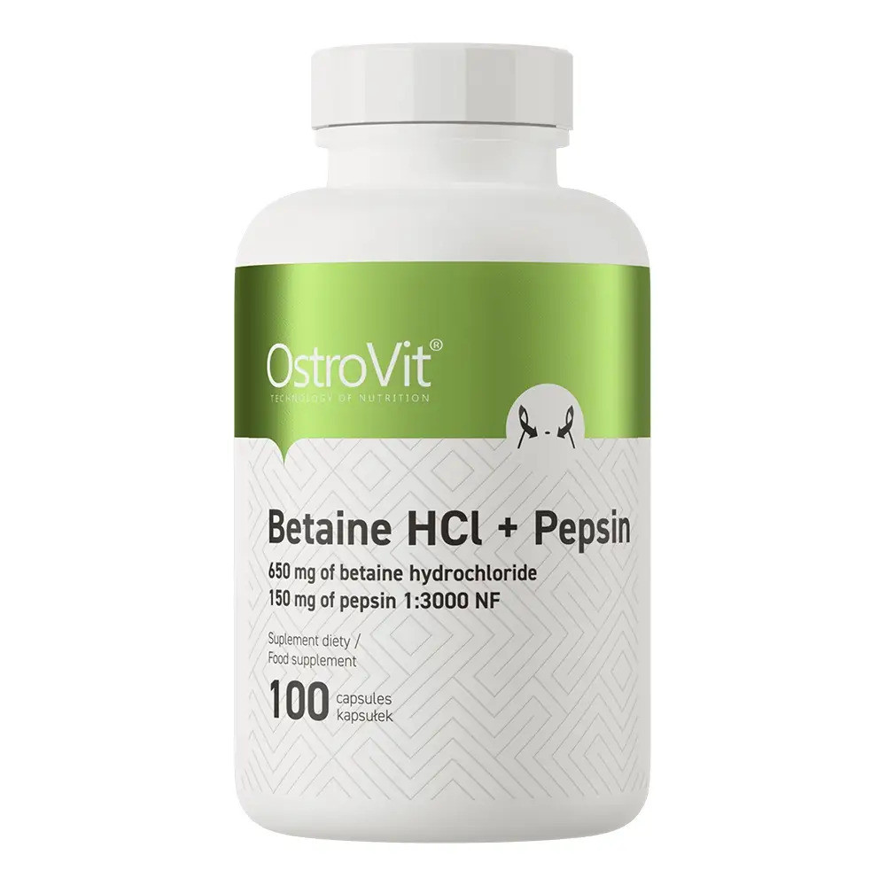 Бетаїн HCl + Пепсин 100 капсул Ostrovit Betaine HCl + Pepsin 100 caps Луцьк - фото 1