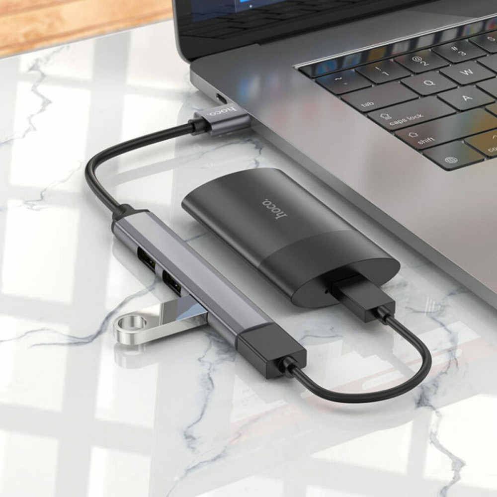 Кабель-перехiдник HOCO HB26 4 in 1 adapter(USB to USB3.0+USB2.0*3) Metal Gray Київ - фото 4