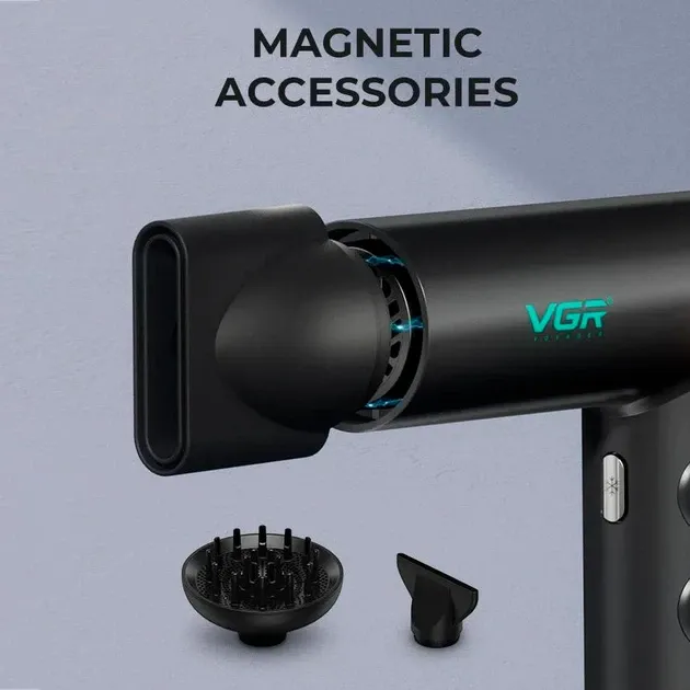 Професійний фен VGR V-401 Black: 1900W, 110k об/хв, 40 режимів обдування / 40 температур, 3 насадки Одеса - фото 9